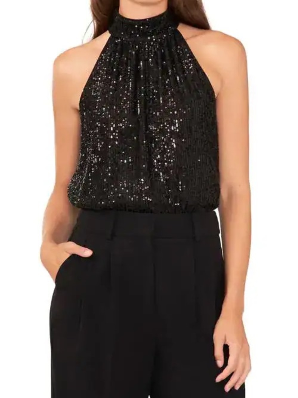 Halogen Black Sequined Halter Top